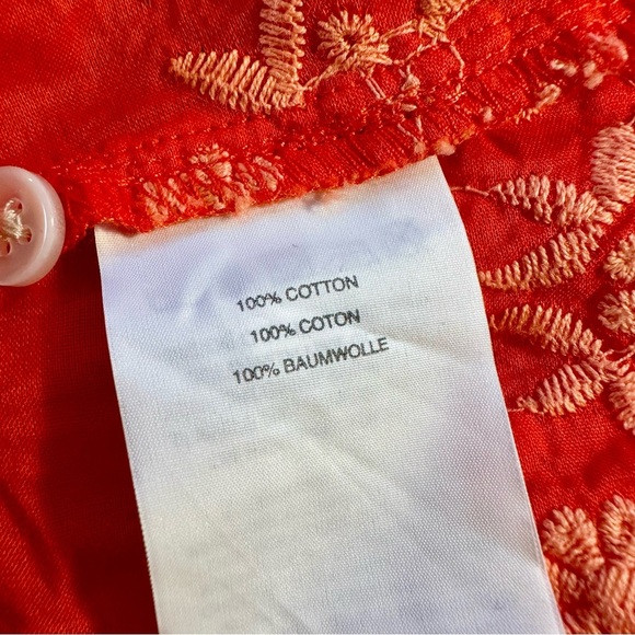 J. Crew Floral Embroidered Cotton Gauze Popover Top in Fiery Sunset Red / Orange - Picture 11 of 16